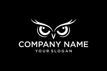 Minimalist White Owl Eyes Logo Design on Black Background