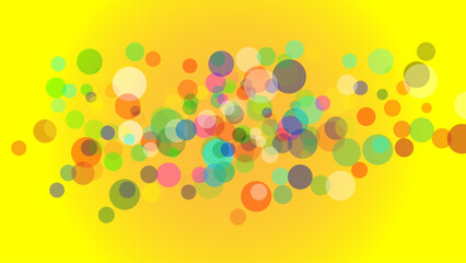 Vibrant Abstract Colorful Circles Background. Playful Geometric Bubble Pattern on Bright Yellow Backdrop, Modern Dynamic Bokeh Inspired Design for Party, Poster, and Digital Art Projects