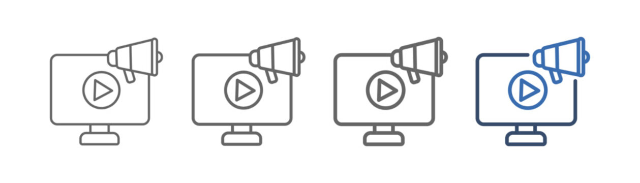 
outline icon sheet video marketing with computer design, images and promotions