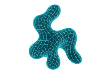 Futuristic 3d blob form with geometric mesh lines, creating a fluid cybernetic object for science and data applications