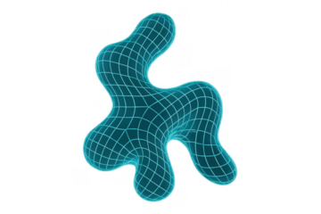 Futuristic 3d blob form with geometric mesh lines, creating a fluid cybernetic object for science and data applications