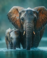 Wild elephants marching together in natural habitat high resolution photos