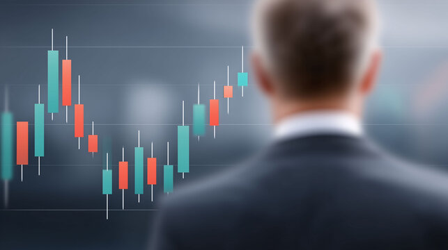 Businessman analyzing digital market trends office space financial data visualization professional environment perspective on trading