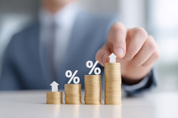 Investment in bond funds shows percentage increase in traders modern office financial analysis bright environment close-up view