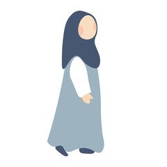 Vector illustration of a Muslim girl walking cheerfully, wearing a hijab — suitable for children’s education, Islamic themes, or character design.
