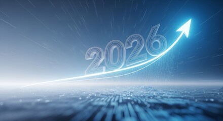 New Year 2026 with a rising arrow graph. Concept of a positive business forecast, financial growth, future success, and market trends.