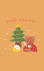 クリスマスツリーとシマエナガとくま