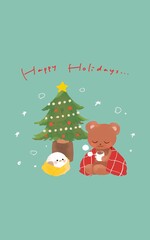 クリスマスツリーとシマエナガとくま