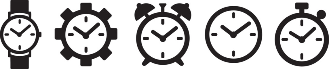Set of watch icon in silhouette style. Classic wristwatch and smartwatch vector collection.