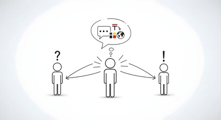 Illustration of mediation with a central figure facilitating communication between two others.