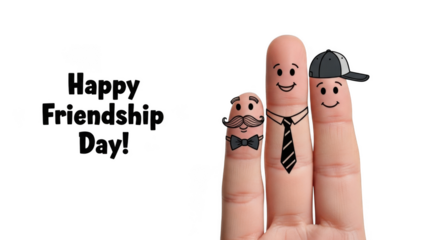 Happy friendship day text with finger characters isolated on transparent background