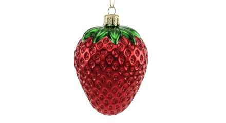 Red strawberry christmas ornament isolated on transparent background