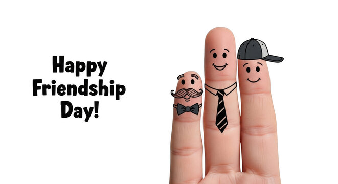 Happy friendship day text with finger characters isolated on transparent background
