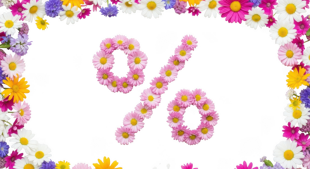 Percentage sign made of flowers isolated on transparent background