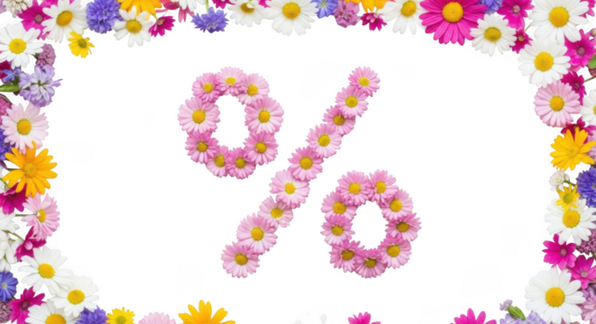 Percentage sign made of flowers isolated on transparent background
