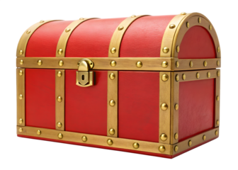 Red treasure chest with golden accents isolated on transparent background