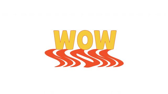 Animated bold slang WOW with dynamic distorted shadow. Shoutout reaction. Exclamation interjection. Excitement, surprise. Orange text animation with psychedelic wavy effect. 70s funky motion graphics