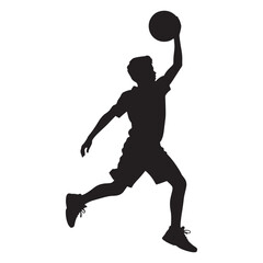 Silhouette of Boy Playing Basketball