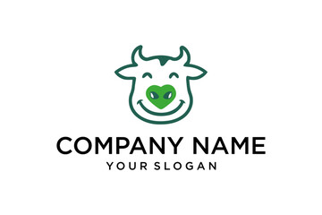 Happy Cartoon Cow Logo with Green Heart Nose