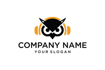 Modern Owl Head with Headphones Logo Design for Audio and Education