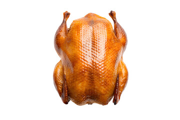 Whole roasted golden brown turkey ready for serving isolated on transparent background