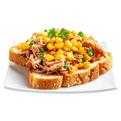 Toasted Bread with Shredded Meat Corn and Green Onions