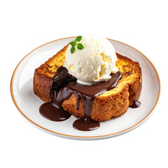 Golden Toast with Chocolate Sauce and Vanilla Ice Cream
