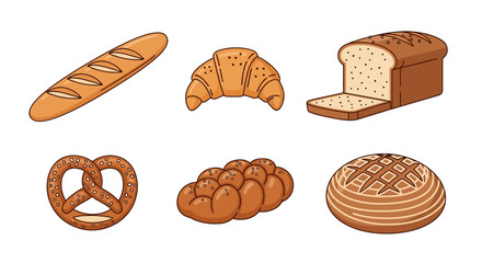 ifferent kinds of bread vector art, flat design