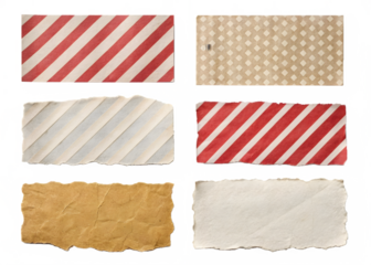 Collection of vintage paper scraps isolated on transparent background