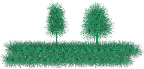 Beautifully decorated green Christmas tree with warm lights isolated on a transparent background 