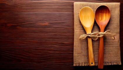Burlap napkin with a wooden spoon and spatula set