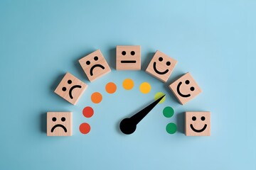 Customer satisfaction meter with smiley and sad faces