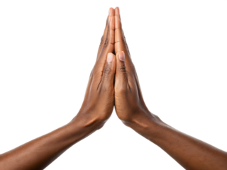 Two darkskinned hands pressed together isolated on transparent background