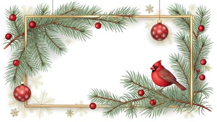 Christmas Frame with Cardinal and Ornaments