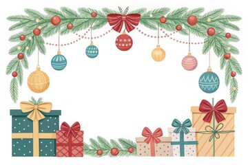 Christmas Garland and Presents Border