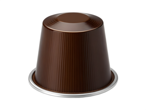 Closeup of a coffee capsule isolated on transparent background in studio shot