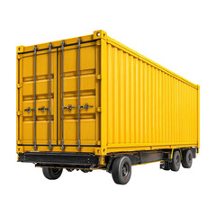Yellow shipping container on wheels png cargo png freight png logistics png transport png industrial png storage png trailer png metal png haul png transparent background image
