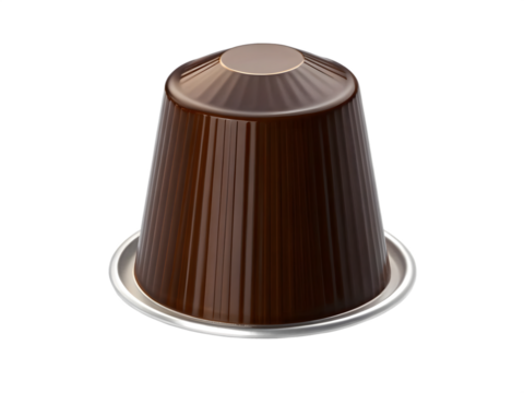 Closeup of a coffee capsule isolated on transparent background in studio shot