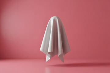 Ghost covered with white sheet against pink background