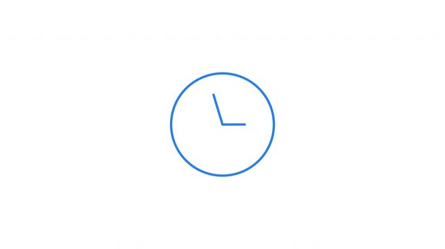 Pulsating blue outlined clock with ticking hands loading animation. Circular time passing. Animated throbber on transparent background. UI design element 4K video for refresh, reload, update, waiting