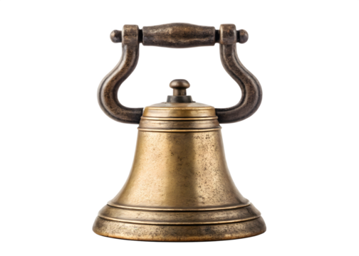 Antique brass hand bell isolated on transparent background