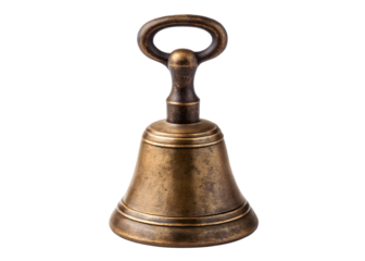 Vintage brass hand bell isolated on transparent background