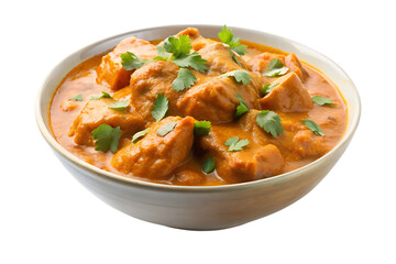 Delicious indian chicken tikka masala with fresh cilantro garnish isolated on transparent background