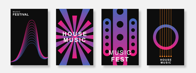 Gradient music poster design background set. Minimalist sound cover template with geometric shape. Suitable for festival, club, flyer, party and social media banner. Vector