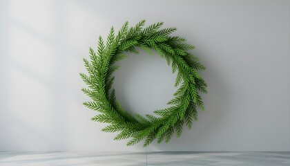 Festive green leaf wreath for holiday cheer, use as a design element or background for Christmas themes