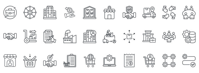 Business To Business Icon Set. Contains Icons That Are Relevant For Business. Designed In Vector Outline Style