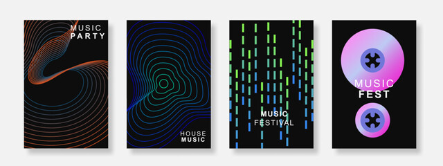 Modern music poster background set. Sound cover template with gradient design. Suitable for party, festival, club, social media and flyer. Vector