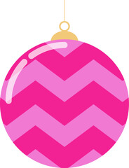Pink zigzag strip Christmas ornament bauble ball isolated on white background. Vector