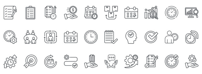 Time Management Icon Set. Contains Icons That Are Relevant For Business. Designed In Vector Outline Style