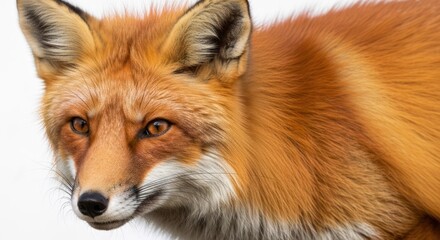 Fototapeta premium Red fox headshot, detailed fur and focused gaze against a blurred background